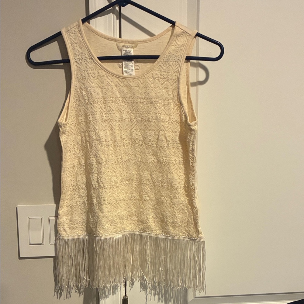 Guess Lace Tank Top with Fringe Design